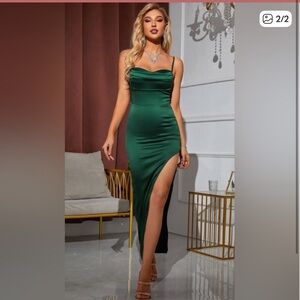 Elegant Green Leg Slit Dress